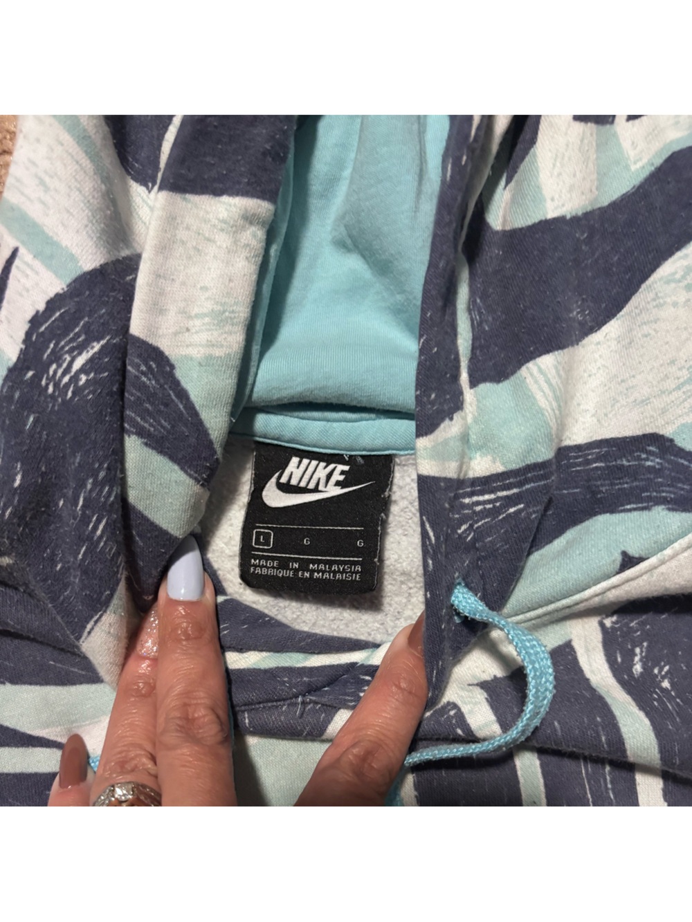 Nike Women’s Teal & Navy Patterned Hooded Bomber Jacket